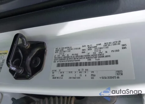 2017 Ford F-150 Xlt из США, поврежденный, VIN 1FTEW1CP2HKD75410